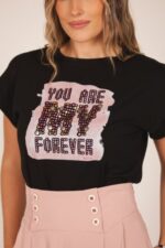 T-SHIRT PRETA ESTAMPADA COM APLICAÇÕES “YOU ARE MY FOREVER” MISS YOU - Image 2