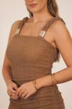 VESTIDO MIDI CASTANHO COM ALÇAS E DETALHE METÁLICO MISS YOU - Image 3