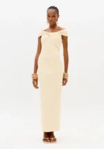 VESTIDO MIDI BEGE OMBRO A OMBRO LANÇA PERFUME