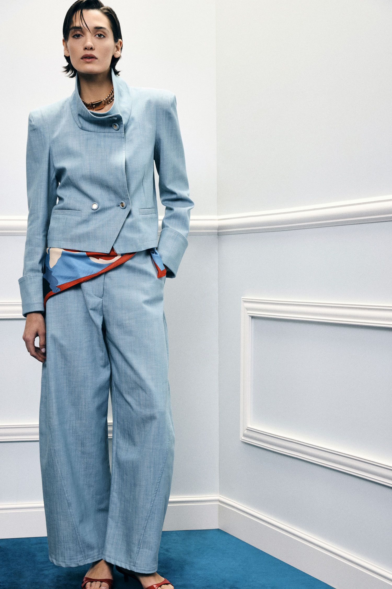 01671_P6M3LQW_IF_1 CALÇA AZUL DENIM DE CORTE AMPLO COM PINÇAS IMPERIAL - Image 1