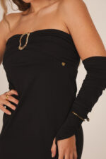 TOP PRETO DRAPEADO COM FIVELA DOURADA MISS YOU