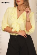 BLUSA AMARELO CLARO COM FOLHOS DECOTE EM V MISS YOU