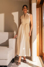 VESTIDO MIDI FLUIDO BEGE COM CINTO FERRACHE - Image 2