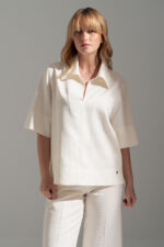 TÚNICA FLUIDA BEGE COM COLARINHO FERRACHE - Image 2