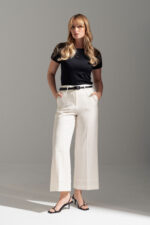 CALÇA CULOTTE BEGE COM CINTO CONTRASTE FERRACHE