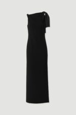 VESTIDO PRETO COMPRIDO COM DRAPEADO E LAÇO NO OMBRO FERRACHE - Image 3