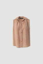 BLUSA TAUPE FLUIDA SEM MANGAS COM TEXTURA FERRACHE