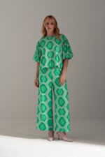 CALÇA CULOTTE ESTAMPADA PADRÃO GEOMÉTRICO FERRACHE