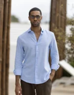 CAMISA DE LINHO GOLA ITALIANA AZUL CLARO ZOLF