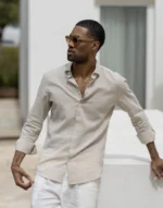 CAMISA DE LINHO GOLA ITALIANA BEGE ZOLF