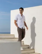 CAMISA DE LINHO MANGA CURTA GOLA ITALIANA BRANCA ZOLF