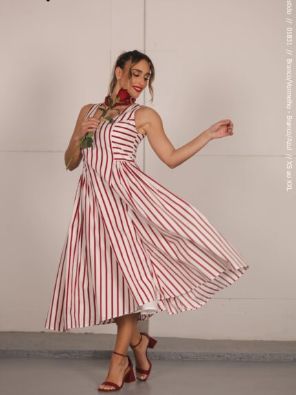 VESTIDO BRANCO COM RISCAS VERMELHAS MISS YOU