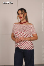 TOP VERMELHO E BRANCO ÀS RISCAS COM ELÁSTICO MISS YOU