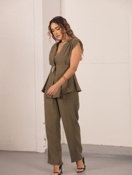 CALÇA VERDE KAKI COM PREGAS MISS YOU