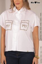 CAMISA BRANCA ASSIMÉTRICA COM TAXAS MISS YOU - Image 2