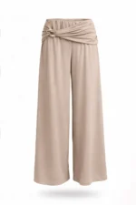 CALÇA CAMEL COM DRAPEADO E PORMENOR DOURADO SAHOCO - Image 2