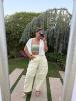 CALÇA AMARELO CLARO FLORAL PONTO CHIC