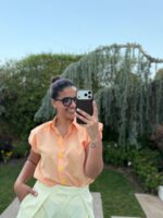 CAMISA LARANJA AOS QUADROS COM BOTÕES DECORATIVOS PONTO CHIC