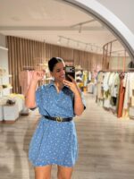 VESTIDO DE GANGA FLORAL COM DECOTE EM V PONTO CHIC