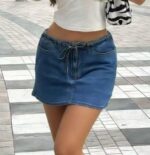 SAIA CALÇÃO EM GANGA AZUL COM CORDÃO PONTO CHIC - Image 2