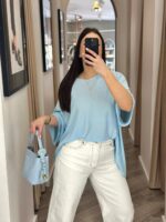 CAMISOLA AZUL DECOTE EM V FLUIDA PONTO CHIC - Image 2