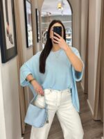 CAMISOLA AZUL DECOTE EM V FLUIDA PONTO CHIC