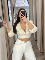 BLUSA BEGE COM RENDA E BORDADO PONTO CHIC - Image 2