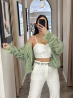 CASACO VERDE COM VOLUME E RENDA PONTO CHIC