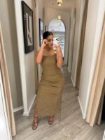 VESTIDO MIDI CASTANHO COM ALÇAS E DETALHE METÁLICO MISS YOU