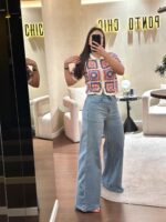 CALÇA GANGA WIDE LEG COM AJUSTE NA BAINHA PONTO CHIC