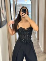 CORSET RENDA PRETO COM COPA ESTRUTURADA PONTO CHIC
