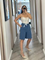 SAIA CALÇÃO AZUL COM PREGAS E LENÇO RINASCIMENTO - Image 4