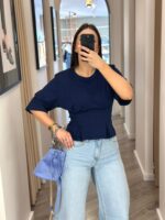 T-SHIRT AZUL MARINHO COM PINÇAS NA FRENTE E OMBREIRAS DIXIE - Image 2