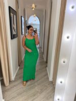 VESTIDO MALHA CANELADA VERDE COM ALÇAS DETALHE CONTAS LANÇA PERFUME - Image 3