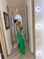 VESTIDO MALHA CANELADA VERDE COM ALÇAS DETALHE CONTAS LANÇA PERFUME - Image 4