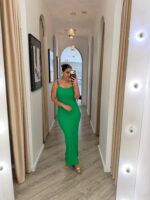 VESTIDO MALHA CANELADA VERDE COM ALÇAS DETALHE CONTAS LANÇA PERFUME - Image 5