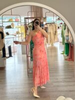 VESTIDO COMPRIDO CORAL DRAPEADO ESTAMPADO PONTO CHIC