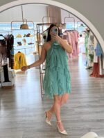 VESTIDO VERDE ÁGUA COM FOLHOS DIXIE - Image 3