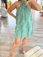 VESTIDO VERDE ÁGUA COM FOLHOS DIXIE - Image 4
