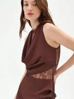 VESTIDO MIDI CETIM COM RENDA CASTANHO RINASCIMENTO - Image 2