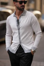 CARDIGAN POLO CINZA CLARO E CINZA DONATO