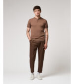 CALÇA CASTANHO ESCURO COM PREGAS E CORDÃO AJUSTÁVEL GIANNI LUPO