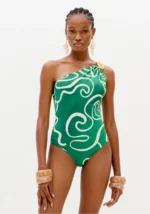 BODY VERDE ESTAMPADO HALTER COM DETALHE DOURADO LANÇA PERFUME