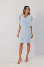 VESTIDO CURTO AZUL COM DRAPEADO CRUZADO FERRACHE - Image 3