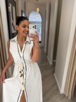 VESTIDO BRANCO COM BOLINHAS E CINTO DE CORDA PONTO CHIC - Image 3