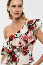 TOP FLORAL ASSIMÉTRICO COM FOLHO IMPERIAL