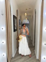 SAIA MIDI BRANCA COM CINTO EM CORDA PONTO CHIC
