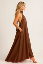 VESTIDO CASTANHO HALTER ACETINADO SAHOCO