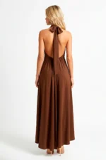 VESTIDO CASTANHO HALTER ACETINADO SAHOCO - Image 2