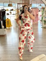 CALÇA FLORAL BRANCA E VERMELHA IMPERIAL
